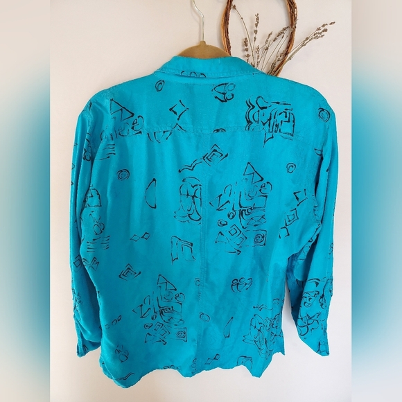 Chicos Blue Silk Printed Top - Picture 3 of 6